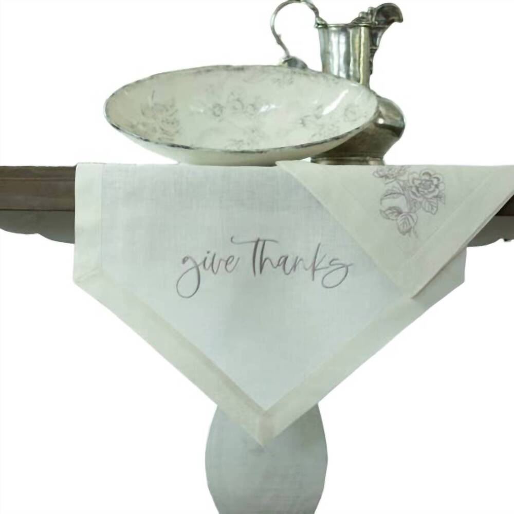 NEW CROWN LINEN give thanks table runner in white